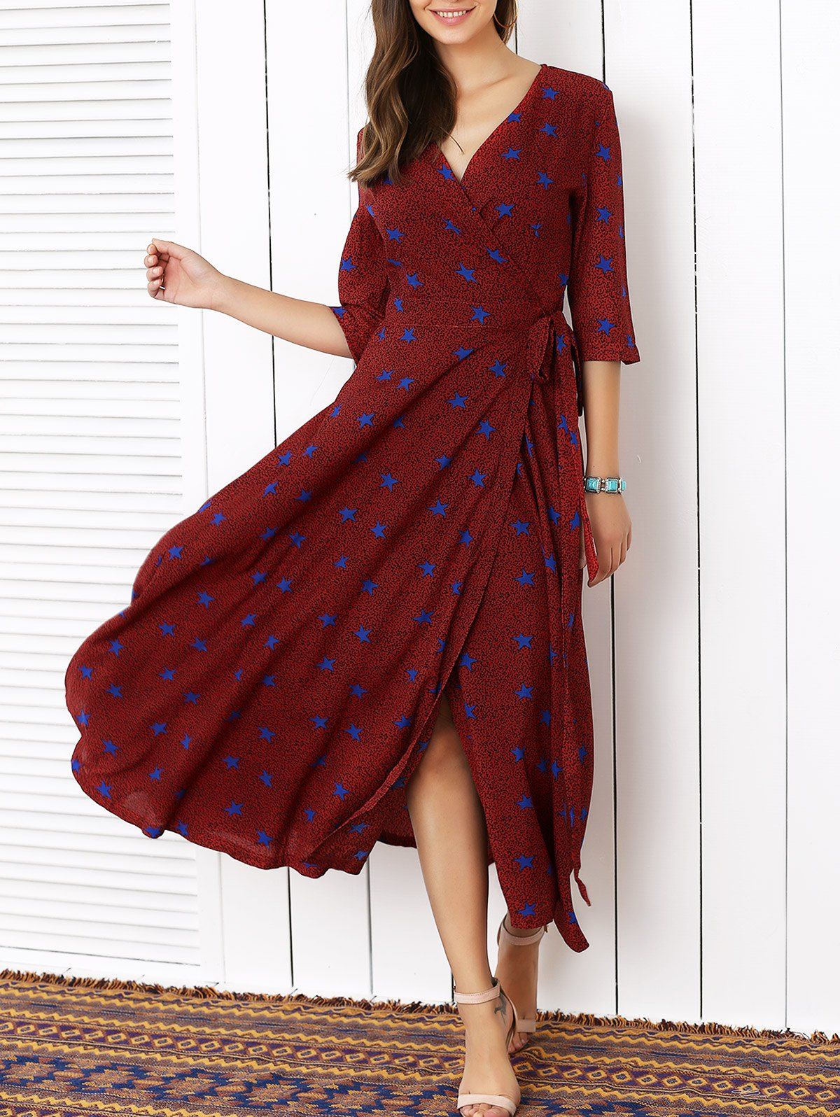 wine red wrap dress
