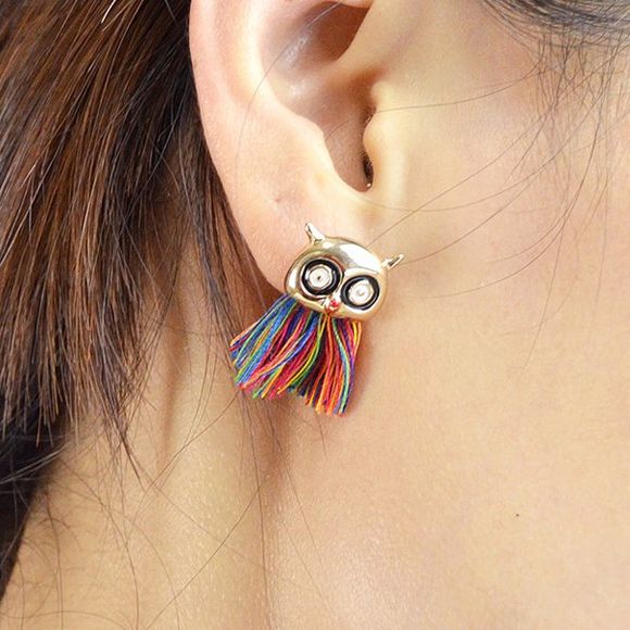 Paire de Élégant Cartoon Owl Head Multicolor Sujet Tassel Boucles d'oreilles pour les femmes - d'or 