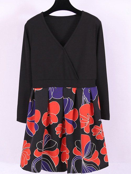 Plus Size Hit Floral Dress Couleur - Noir 4XL