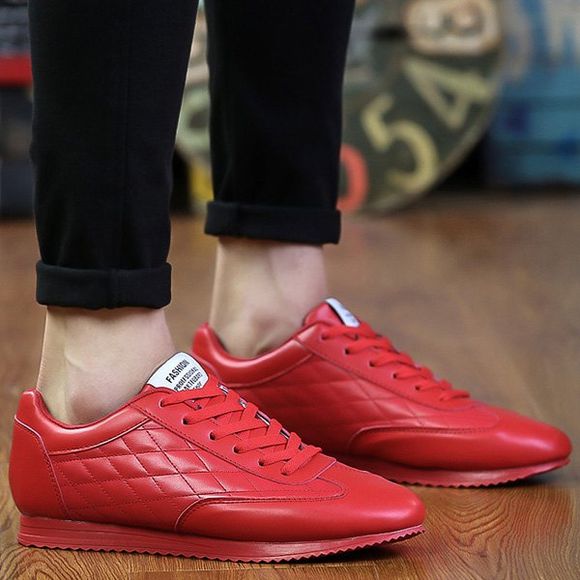 Chaussures de Sport à la Mode à Carreaux et Couleur Unie Design pour Hommes - Rouge 43