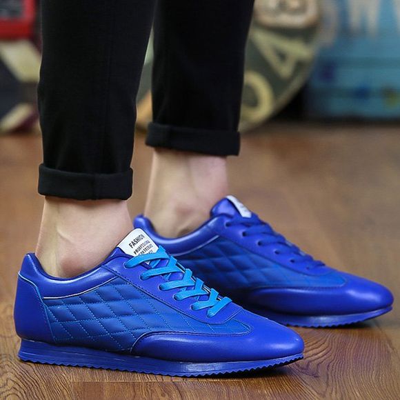 Chaussures de Sport à la Mode à Carreaux et Couleur Unie Design pour Hommes - Bleu Saphir 41
