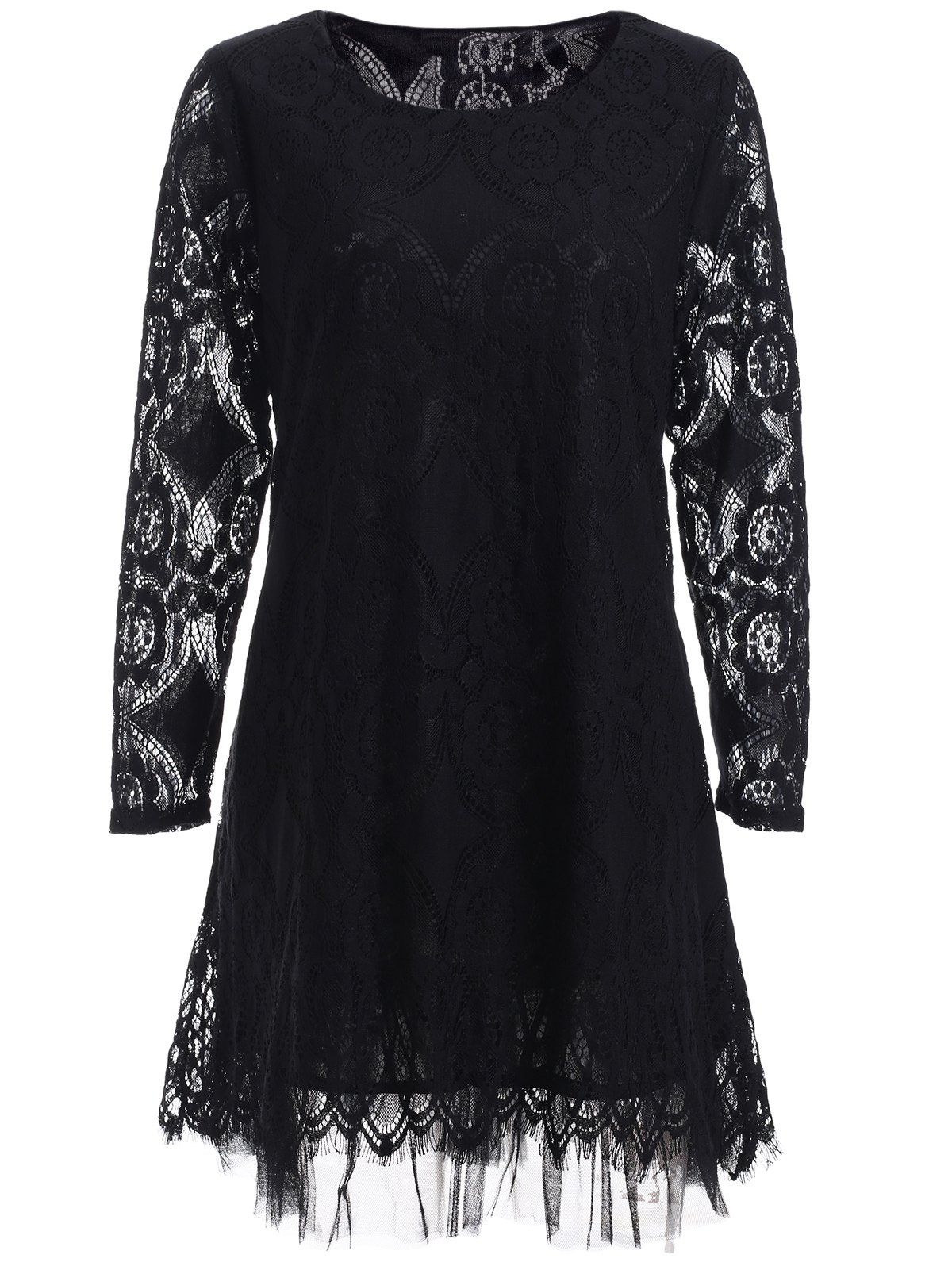 

Chic Scoop Neck Hollow Out Solid Color Women's Dress, Black