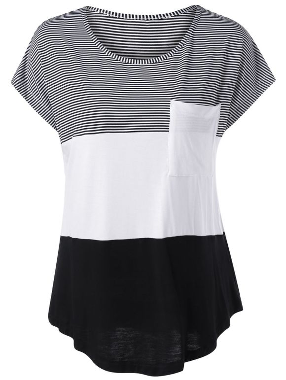 Bloc Cap Sleeve Couleur Asymétrique T-shirt - Blanc et Noir M