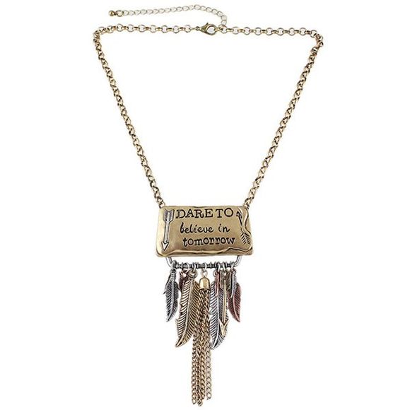Chain Feather Trendy Lettres Carte Tassel collier pendentif pour les femmes - d'or 