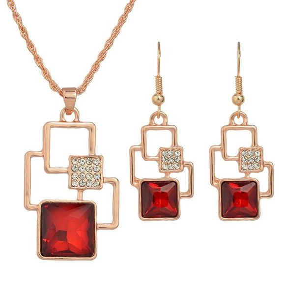 Cut Out élégant Place strass géométrique collier pendentif Set pour les femmes - Rouge 