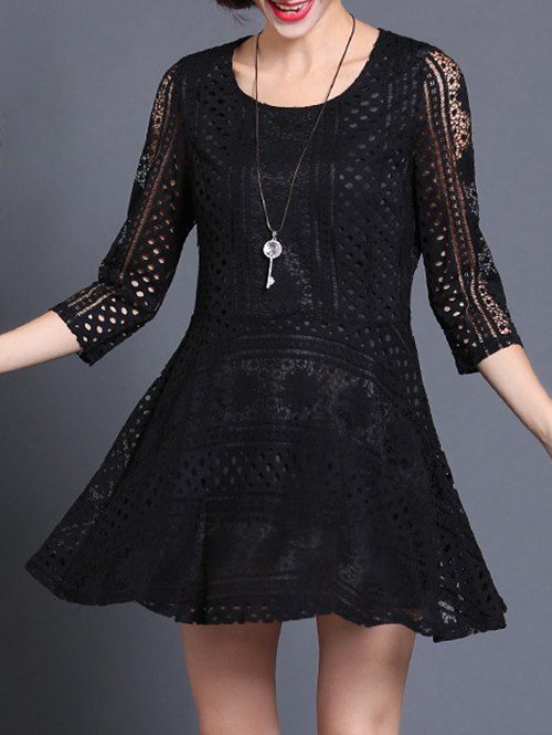 

Chic Scoop Neck Hollow Out Slimming Women's Dress, Black