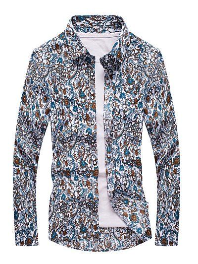 Plus Size Paisley Print Turn-Down Collar manches longues hommes  's Shirt - multicolore M