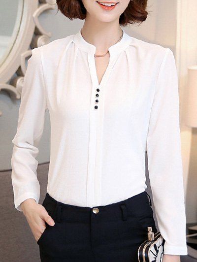 

Trendy Long Sleeve Buttoned White Chiffon Shirt