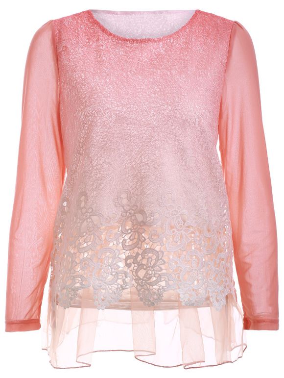 Chic Lace Spliced ​​évider ample Women 's  Blouse - Rose 4XL