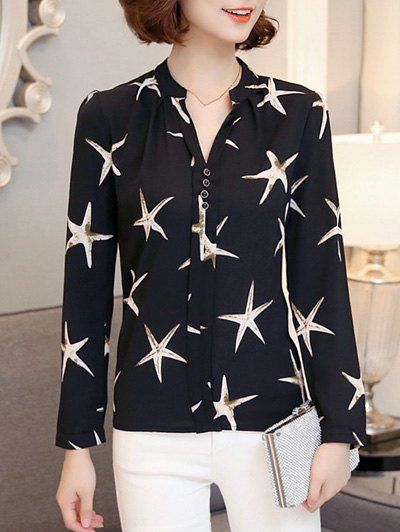 

Starfish Print Chiffon Shirt, Black