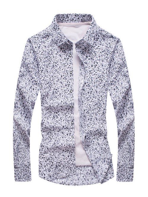 Plus Size Minuscule Floral Print Turn-Down Collar manches longues hommes  's Shirt - multicolore L