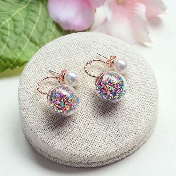 Boucles d'oreilles Delicate Faux Perle Multicolor boule en verre Double End pour les femmes - coloré 