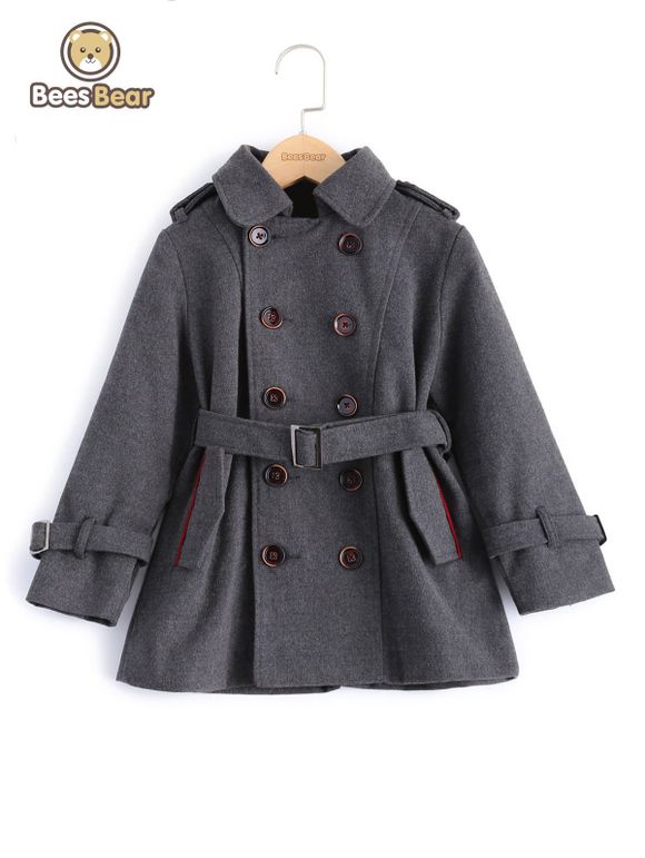 Élégant Solid Color Double-Manteau croisé en laine Pour Boy - Gris CHILD-6