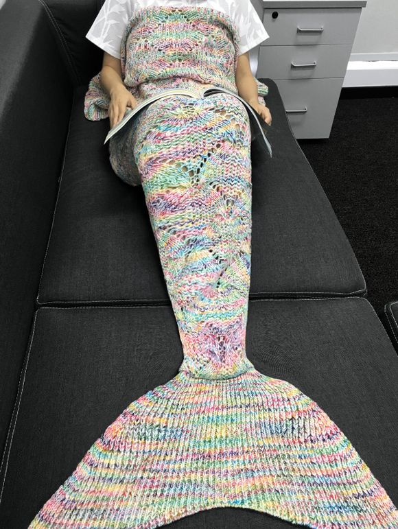 Couverture Design Queue de Sirène Tricotée au Crochet et Ajourée Motif Losanges Qualité Chic - multicolore 