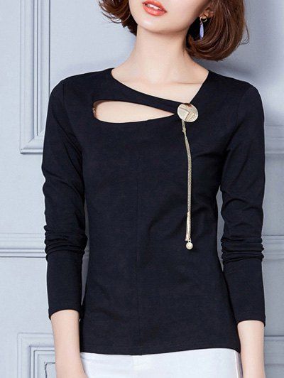 

Long Sleeve Hollow Out T-Shirt, Black