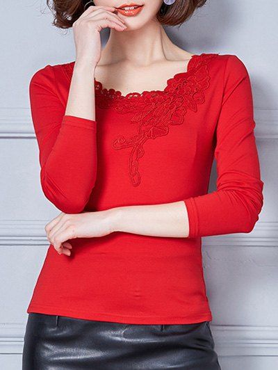 

Fitted Lace Insert T-Shirt, Red