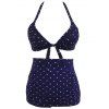 Élégant Polka Dot Print Halter taille haute Bikini - Bleu profond 3XL