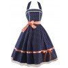 Robe Vintage à Pois à Col Halter - Bleu Violet S