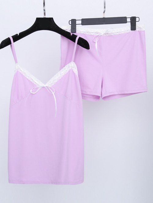 

Oversized Lace Splicing Two Piece Loungewear, Light purple