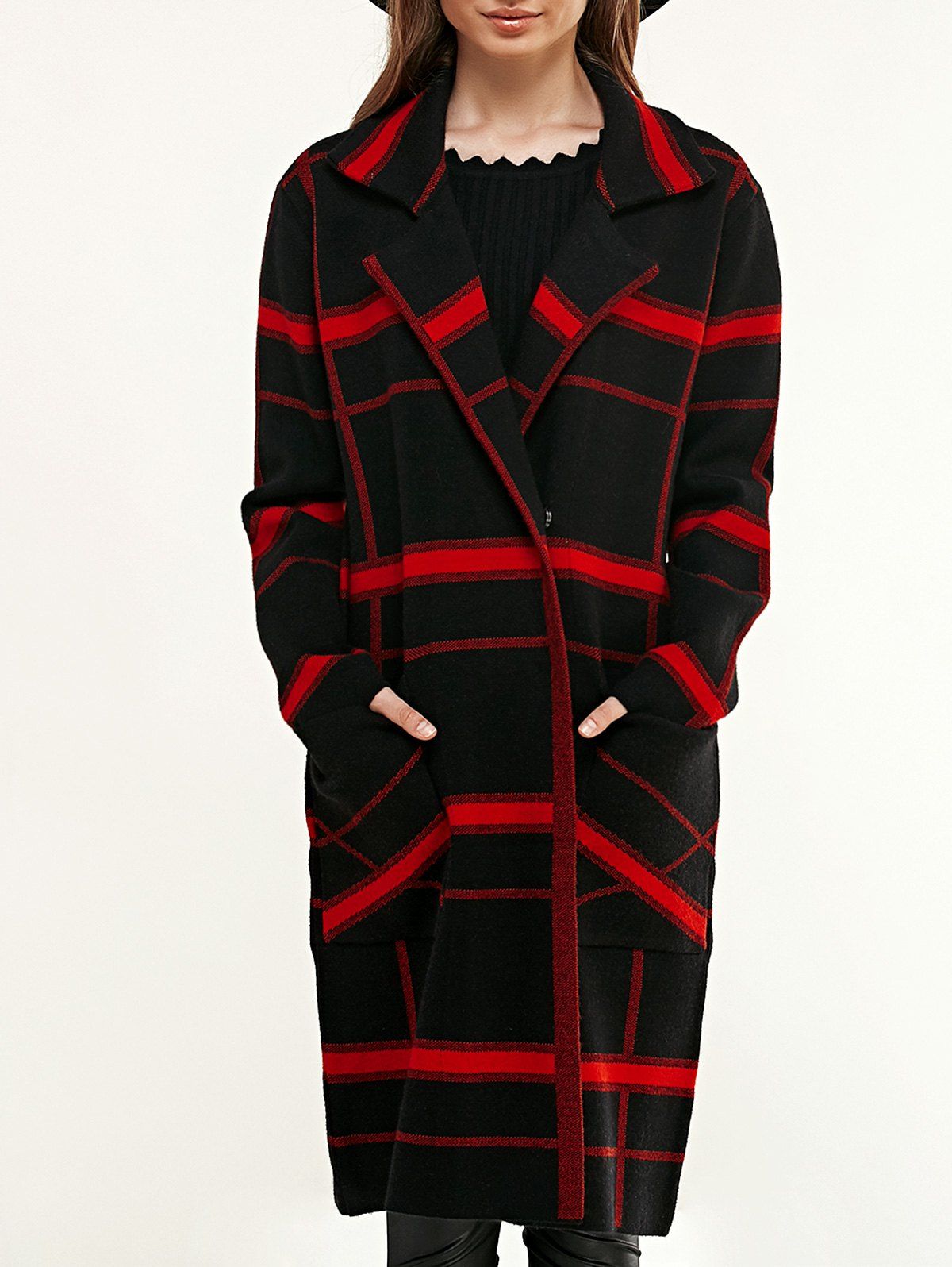 

British Pocket Lapel Gingham Coat, Black