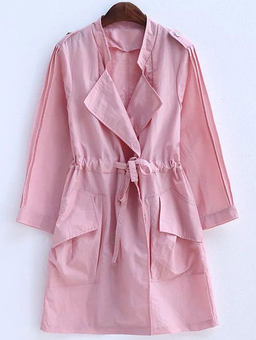 [41% OFF] 2021 Plus Size Convertible Collar Epaulet Trench Coat In PINK ...