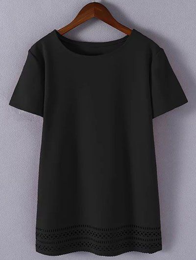 

Plus Size Sweet Hollow Out T-Shirt, Black