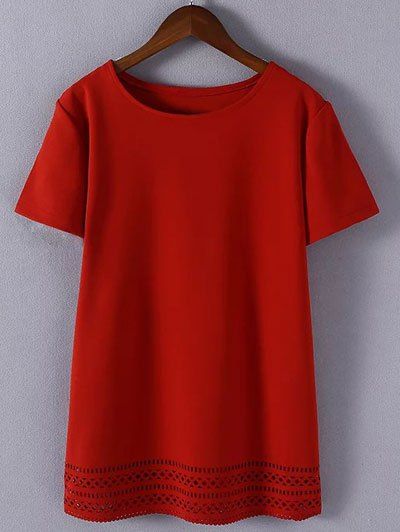 T-shirt Ajouré Grande Taille - Rouge 2XL