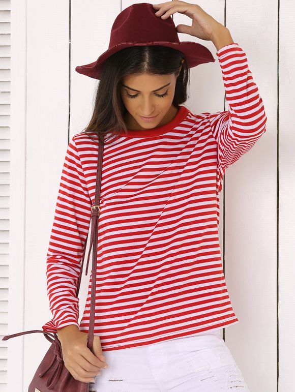 Casual Red and White Striped T-Shirt - RED/WHITE M