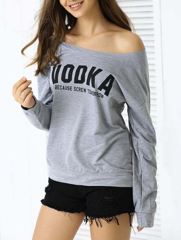 Lettre Casual Loose-Fitting Sweatshirt - Gris XL