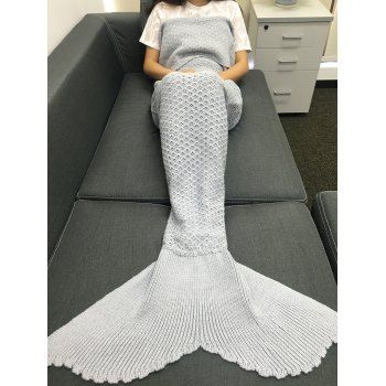 

High Quality Solid Color Sequins Knitting Rhombus Design Mermaid Tail Blanket, Gray