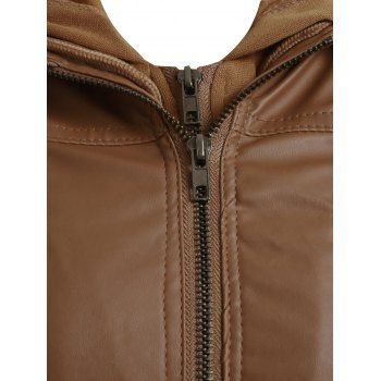 

Flap Pockets Hooded Faux Leather Jacket, Bronze colored
