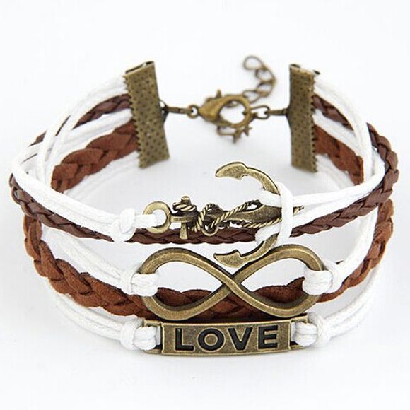Vintage Anchor Infinite Love Bracelet pour les femmes - Brun 