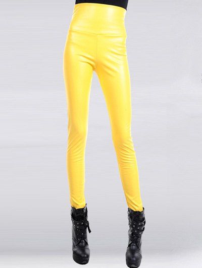 yellow pleather pants