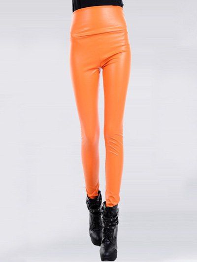 orange leather pants