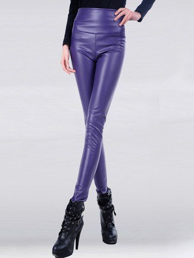 purple leather leggings