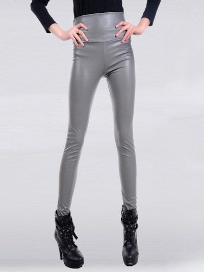 

High Waisted Skinny Faux Leather Pants, Light gray