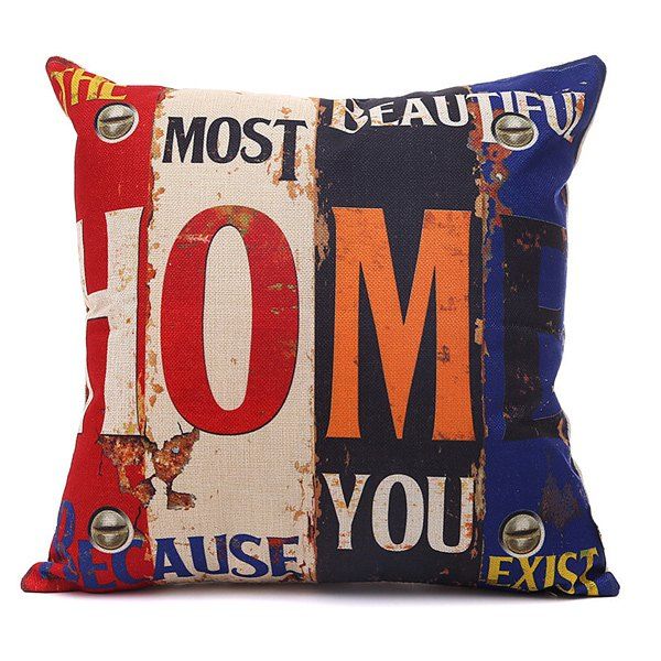

Fashional Vertical Block Home Letter Printed Pillow Case, Colormix
