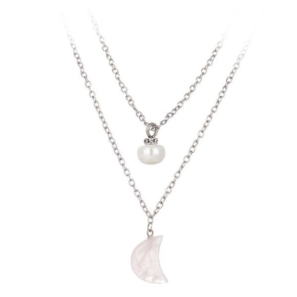 Superbe perle de Faux Lune Collier Layered pour les femmes - Argent 