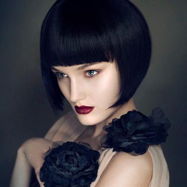 

Outstanding Short Straight Full Bang Women's Real Human Hair Wig, Jet black