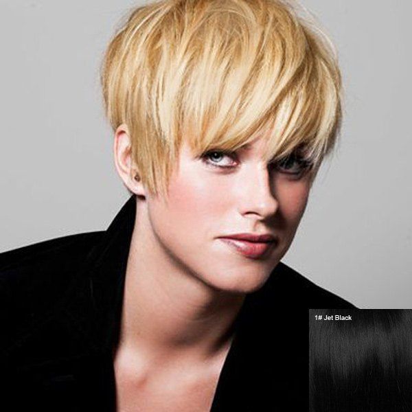

Faddish Short Side Bang Straight Pixie Cut Women's Real Human Hair Wig, Jet black