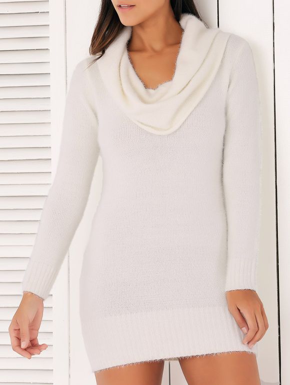 Brief Cowl Col manches longues robe pull pour les femmes - Blanc ONE SIZE