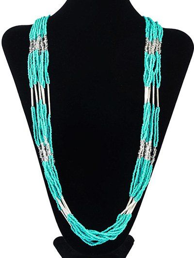 Collier en alliage Multicouches palangre Perles style bohème pour les femmes - Vert Menthe 