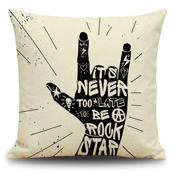 

Stylish Black and Beige Letter Gesture Design Pillow Case