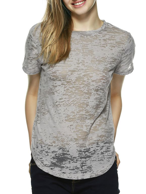 T-shirt Transparent à Base échancrée - Gris Clair XL