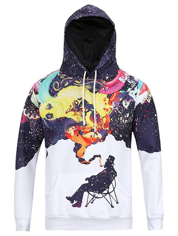 Multicolor Splatter Imprimer Kangaroo Pocket Men 's Sweatshirt à capuche - Blanc L