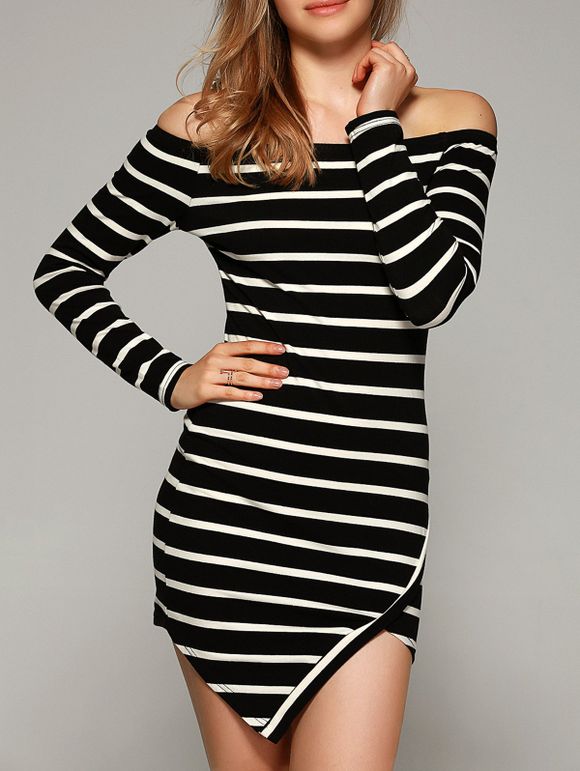 Chic Off-The-Shoulder Striped Bodycon Dress - Rayure XL