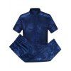 Men 's Totem Jacquard Kung Fu Kemeja et pantalon taille élastique Twinset - Bleu Violet M