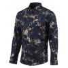 Or Floral Collar Print Turn-Down Shirt à manches longues Button-Bas - Cadetblue 3XL