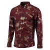 Or Floral Collar Print Turn-Down Shirt à manches longues Button-Bas - Rouge M