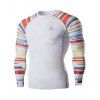 T-Shirt Quick-Dry Colorful Stripes col rond manches longues hommes  's - Blanc 2XL